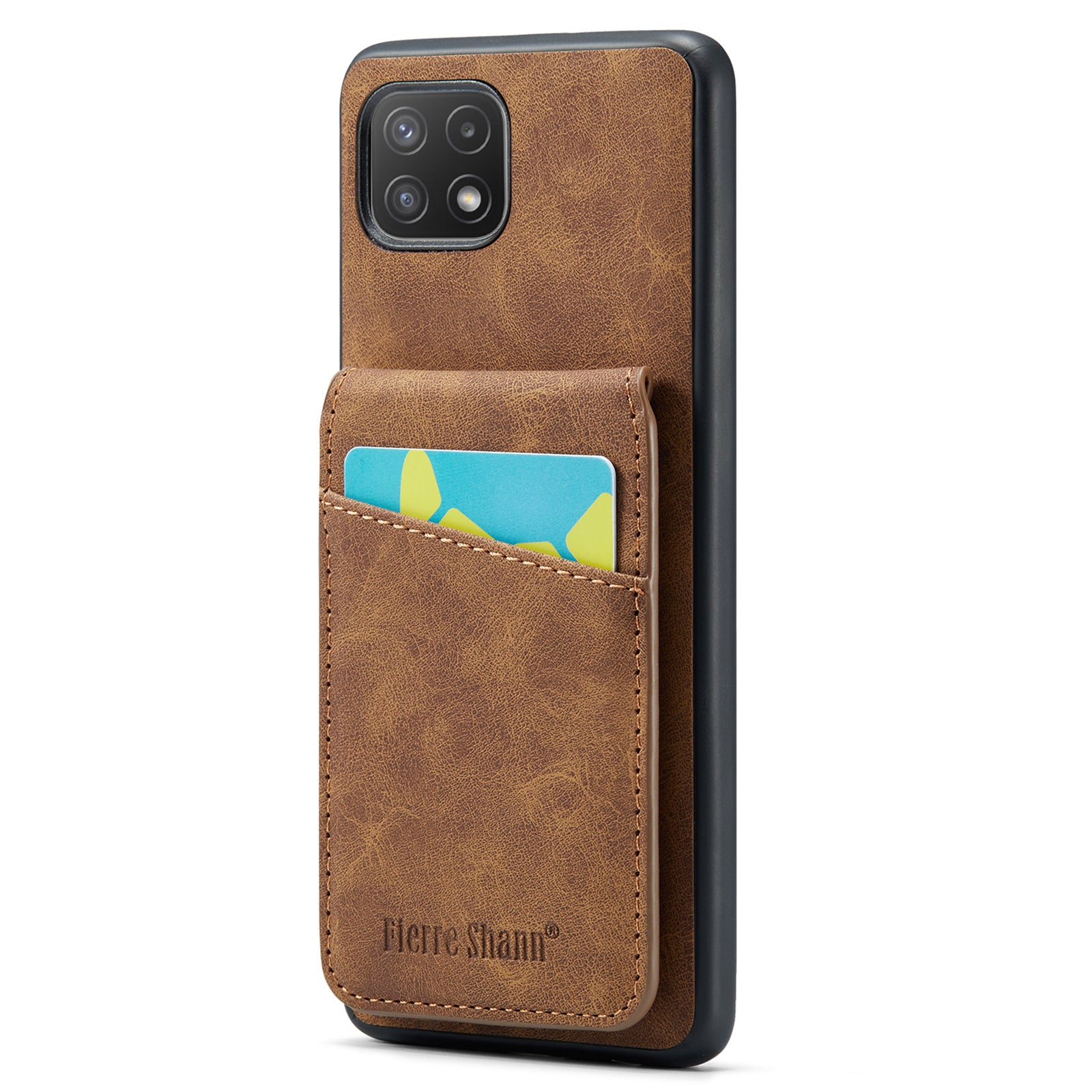 FIERRE SHANN Anti-drop Case for Samsung Galaxy A22 5G (EU Version) Card Slots PU Leather TPU Phone Kickstand Cover FIERRE SHANN Anti-drop Case for Samsung Galaxy A22 5G (EU Version) Card Slots PU Leather TPU Phone Kickstand Cover